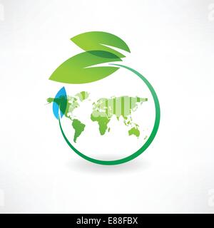 Karte der Erde und Blätter Ikone Stock Vektor