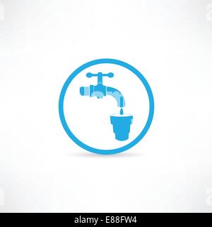 Blaues Wasser aus dem Wasserhahn Wasserhahn Symbol Stock Vektor