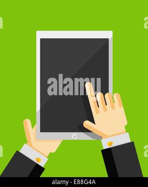 Geschäftsmann mit Tablet. Reaktionsschnelle flachen Ui-Design. Einsetzbar für Webdesign, Drucksachen, Präsentationen Stock Vektor