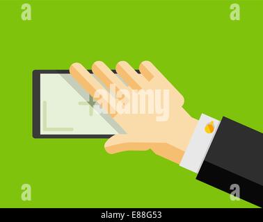 Geschäftsmann ' s Hand, die Smartphone-trendige flaches Design Stock Vektor