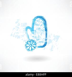 Handschuh und Schneeflocke Grunge-Ikone Stock Vektor