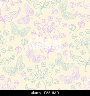 Hand gezeichnet nahtlose Muster mit violetten Blüten Stock Vektor