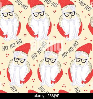 Weihnachten Vektor nahtlose Muster mit Santa Claus in Hipster Gläser Stock Vektor