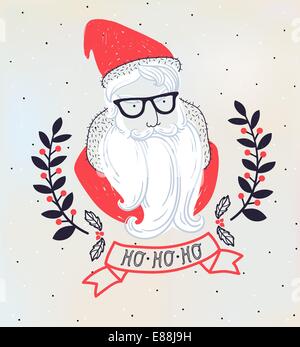 Vektor-Weihnachten Illustration der Hipster Weihnachtsmann und eine abstrakte garland Stock Vektor