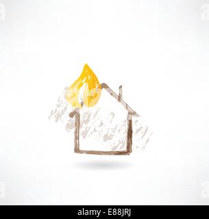 Haus-Feuer-Grunge-Symbol Stock Vektor