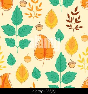 Nahtlose Vektormuster mit Herbstlaub und Eicheln Stock Vektor