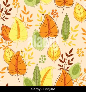 Nahtlose Vektormuster mit orange Herbstlaub Stock Vektor