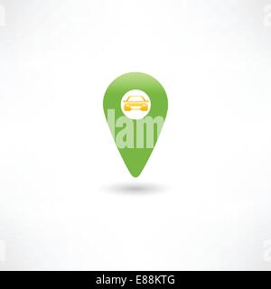 grüne GPS-Marke mit einem Auto Stock Vektor