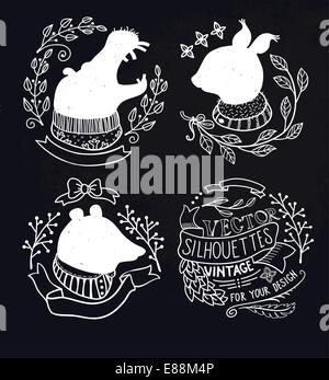 Vektor-florale Rahmen mit Silhouetten von abstrakten Tiere Stock Vektor