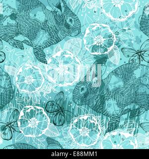 nahtlose Vektormuster mit Kaninchen und Schmetterlinge Stock Vektor