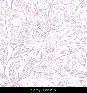 Vektor floral nahtlose Textur. nahtlose Vektormuster mit Hand gezeichnet, Pflanzen und Vögel Stock Vektor
