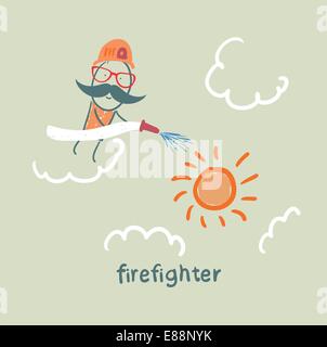 Feuerwehrmann löscht die Sonne Stock Vektor