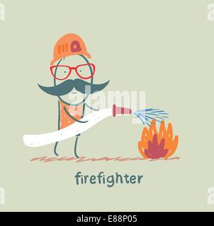 Feuerwehrmann löscht Feuer Stock Vektor