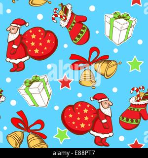 Vektor Weihnachten Musterdesign mit Weihnachtsmann und Geschenke Stock Vektor