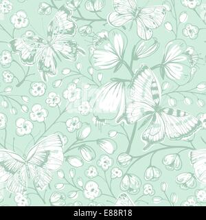 Vektor floral nahtlose Muster mit Schmetterlingen und Blumen Stock Vektor