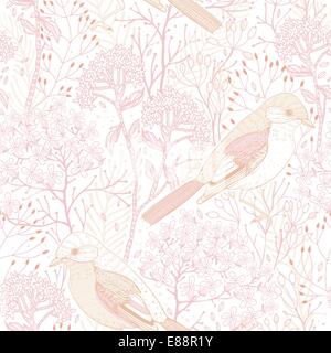 Vektor floral nahtlose Muster mit Vögel und Blumen Stock Vektor