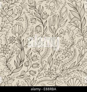 Nahtlose Vektormuster mit Blättern und Blüten Stock Vektor