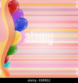 Gestreifte Retro-Hintergrund - Geburtstagseinladung - mit Luftballons Stock Vektor