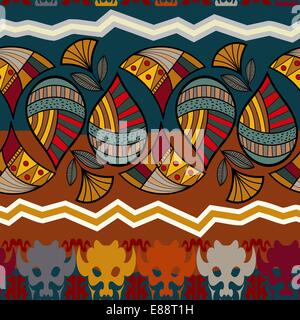 Nahtlose Muster mit einem Büffel-Kopf und eine Lotusblüte Stock Vektor