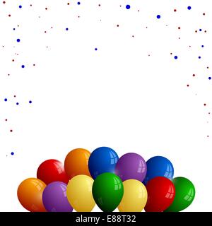 Bunte Luftballons mit Konfetti auf weißem Hintergrund Stock Vektor