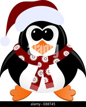 Cartoon-Pinguin mit Weihnachtsmütze und Schal Stock Vektor