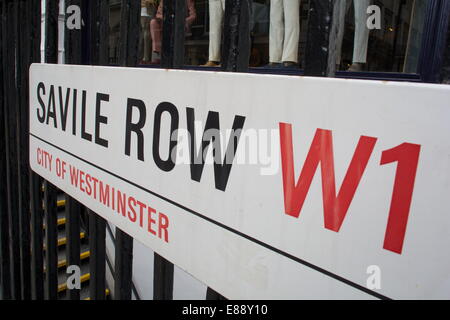 Savile Row Zeichen, London, England, Vereinigtes Königreich, Europa Stockfoto