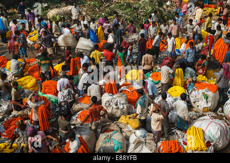 Der berühmte Blumenmarkt in Kolkata, Indien. Stockfoto