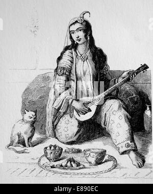 Asien. Persisch. Harem. Musiker. 1840. Gravur. Stockfoto