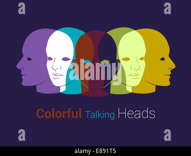 Menschenköpfen Silhouetten. Gruppe von Menschen reden, zusammen arbeiten. Konzept-Abbildung Stockfoto