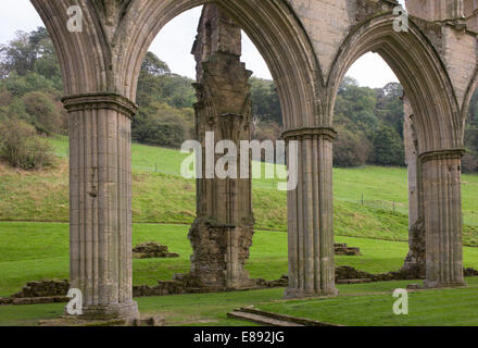 Die Ruinen von des Zisterzienserordens Rievaulx Abbey in North Yorkshire. Stockfoto