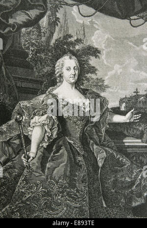 Maria Theresa von Österreich, 1717-1780, souveränen von Österreich und Königin von Ungarn und Böhmen. Kupferstich von Troebmann. Welt Hist Stockfoto