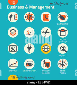 Business-Icon-Set. Software- und Web-Entwicklung, marketing, globale Kommunikation. Flaches design Stockfoto