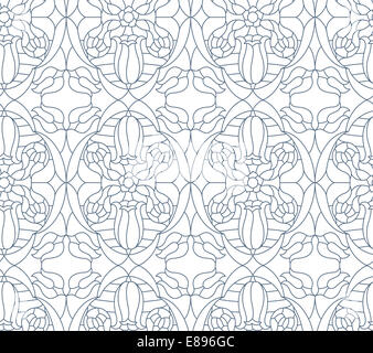 Nahtlose Blumenmuster. Zusammensetzung der stilisierten Blumen, Blätter, geometrischen Formen Stockfoto