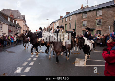 Boxing Day Jagd zieht in Hay on Wye Stockfoto