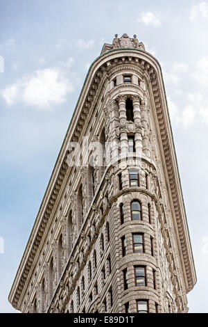 Ein Blick auf das Wahrzeichen von das Flatiron Building in Manhattan, New York City. Stockfoto