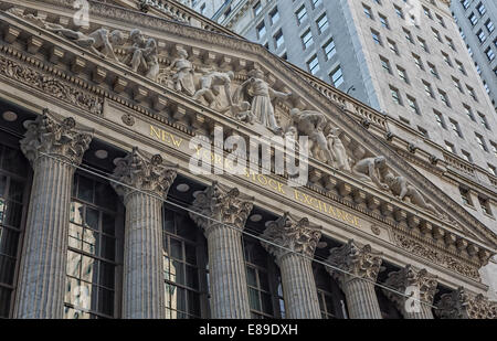 New Yorker Börse NYSE befindet sich in 11 Wall Street im Finanzdistrikt von lower Manhattan in New York City, New York. Stockfoto