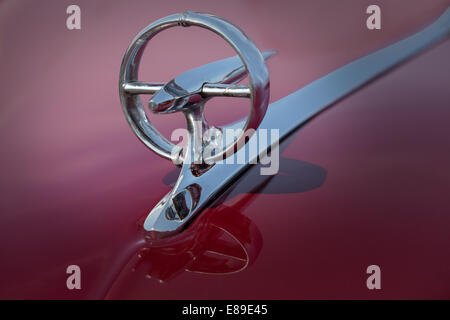 1948 Buick 56C Super Classic - Haube Emblem von 1948 Buick 56C Super Classic Oldtimer nah betrachten. Stockfoto