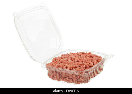 Hackfleisch in einem Kunststoff-Behälter Stockfoto