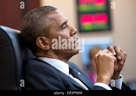 Präsident Barack Obama beruft eine National Security Council Meeting in den Situation Room des weißen Hauses, 28. Juli 2014. (Von Stockfoto