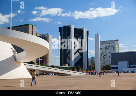 Nationalkongress und Nationalbibliothek, Brasilia, Distrito Federal, Brasilien Stockfoto