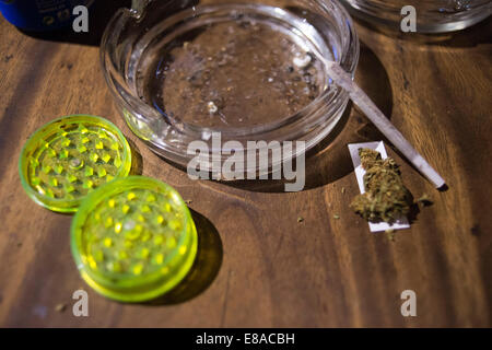 BARCELONA COFFEE-SHOPS CANNABIS Marihuana In Barcelona.  Hände des Mannes Rollen Marihuana drinnen Kush Cannabis Associatio gemeinsame Stockfoto