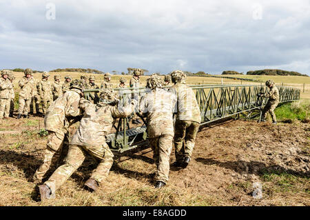 RIR Soldaten bauen eine Brücke, über einen 10 m Abstand in unter 2 Minuten. Stockfoto