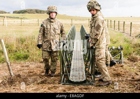 RIR Soldaten bauen eine Brücke, über einen 10 m Abstand in unter 2 Minuten. Stockfoto