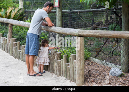 Vater und Baby Tochter beobachten Affen im zoo Stockfoto