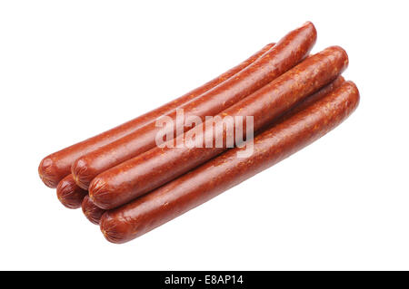 Dünne geräucherte Wurst isoliert auf weißem Hintergrund Stockfoto