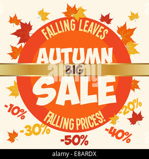 Plakat des großen Herbst Verkauf und sinkende Preise Stockfoto