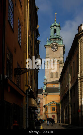 Glockenturm der Kirche Storkyrkan Kathedrale, Gamla Stan, Stockholm, Schweden Stockfoto