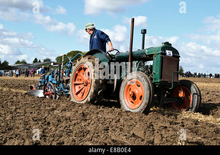 Vintage Fordson-Traktor beim Pflügen Spieltagen Wettbewerb Cheshire Stockfoto