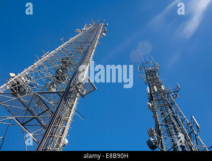 TV und Telefon Telekommunikation Masten Gan Gan Hill Port Stephens NSW Australia Stockfoto