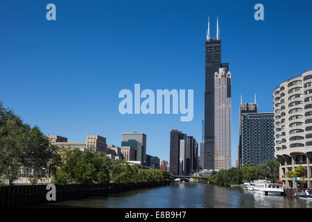 Verschiedenen Chicago Wolkenkratzer einschließlich der Willis Tower (früher Sears Tower). Stockfoto